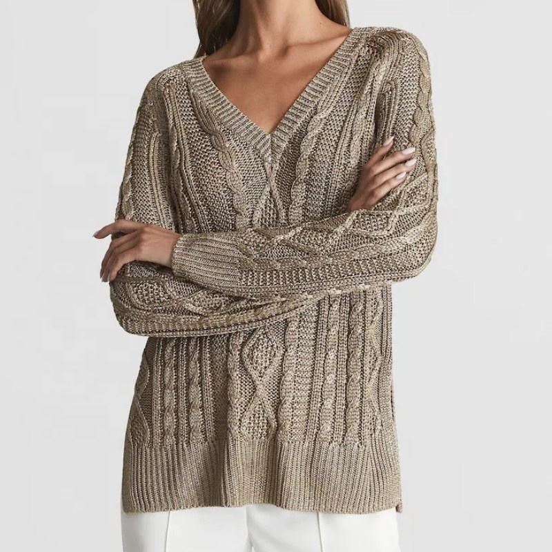 2023 Custom Winter Loose V-Neck Ladies Crop Tops Knitting Jumper Womens Pullover Knitted Sweater – Knitting Jumper and Sweatshirts price|S, Customized