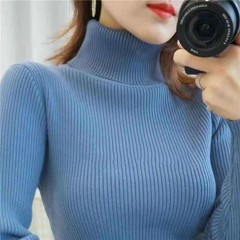Core Spun Yarn Women Clothing Winter Fashion Slim Fit Plain Knit Pullover Turtleneck Sweater – Pullover Sweater and Plain Sweater price|S