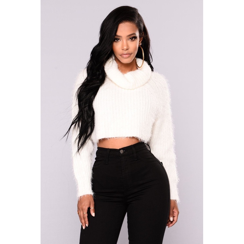 Cowl Neck Fuzzy Cropped Women Sweater – Sweater and Fuzzy Sweater price|S