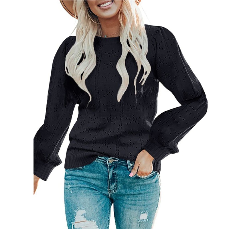 Custom Women Sales Black Round Neck Knitted Loose Sweater – Women Loose Sweater and Round Neck Sweater price|S, S, M, L, XL, XXL