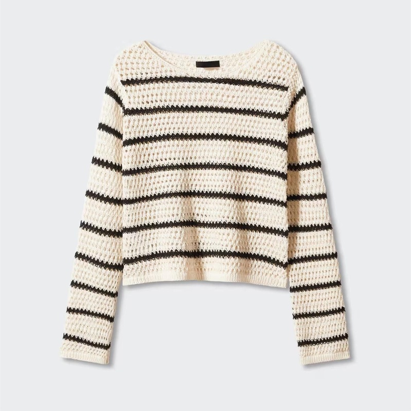 Customised Classic Womens Striped Sweater Long Sleeve Shorts Set Hollow Womens Pullover – Ladies Sweater and Striped Sweater Suit price|S, S/M/L/Customized Size