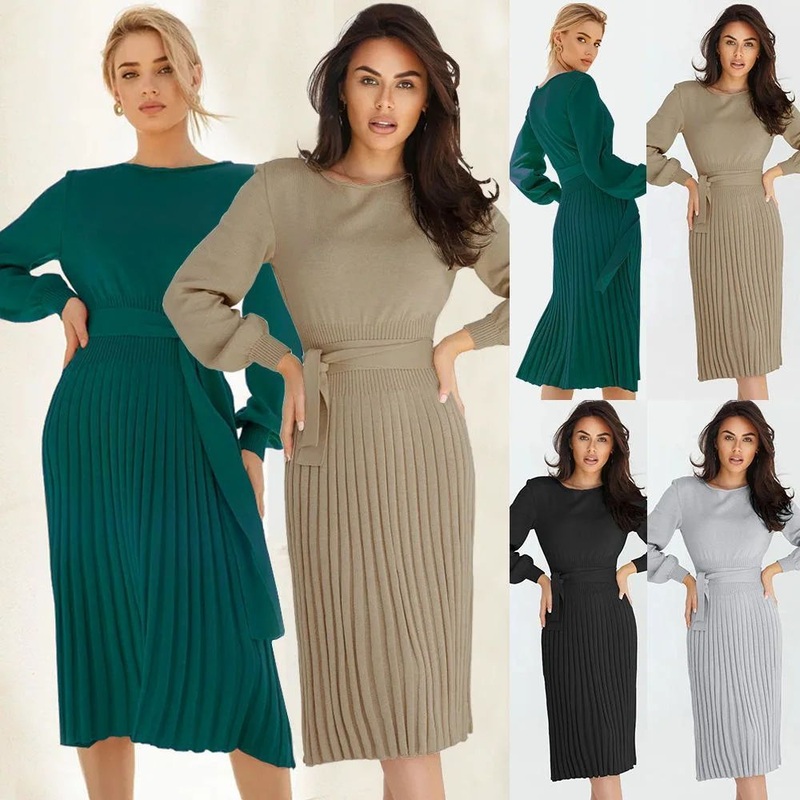 Factory Custom Ladies Elegant Jersey Short Dress Tight Solid Colour Bow Knit Dresses – Ladies Sweater and Striped Sweater price|S/M/L/Customized Size