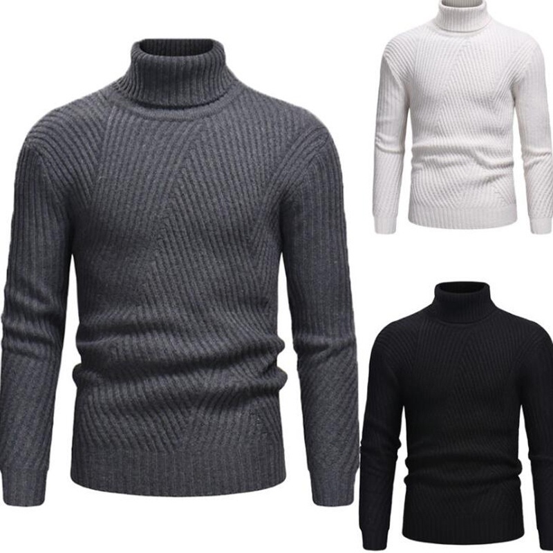 Fall Winter Men Stripe Elastic Jumper Turtleneck Knitted Pullover Sweater – Autumn Winter Sweater Top and Sweater Pullover price|S, M, L, XL, 2XL