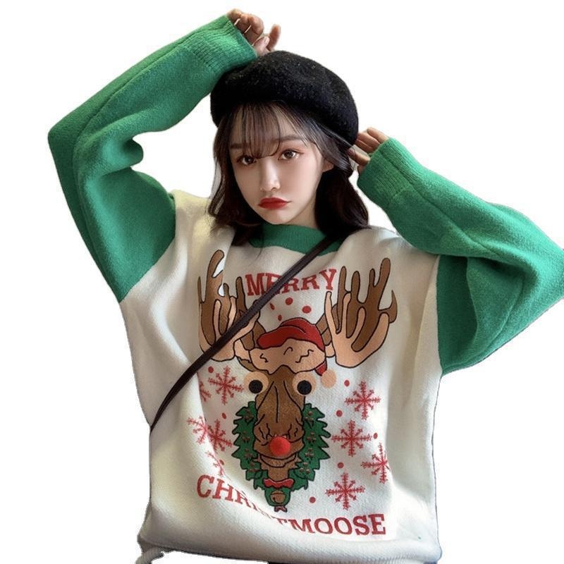 Fashion High Quality Clothing Wholesale/Custom Cartoon Deer Chirstmas Style Winter Warm Thermal Cheap Oversize Younger/Girl Pull Over Sweater – Sweatshirts and Sweater price|S