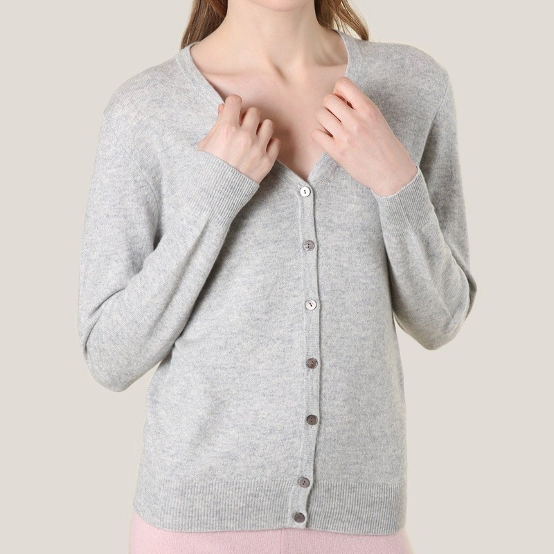 Grey V Neck Plain Knit Cardigan with Buttons – Cashmere Cardigan and Women Cardigan price