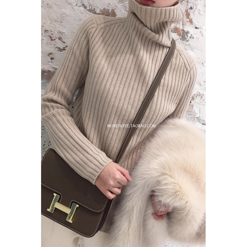 High Collar Stripes Knitted Slimming Comfortable New Patern Women Cashmere Top – White and Black price|S-XXXL,Customizable