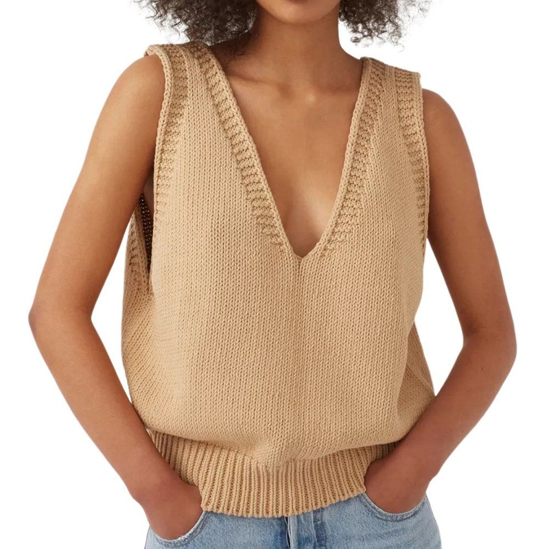 Ladies Casual Loose V Neck Sleeveless Cable Knit Sweater Vest – Sweater Vest and Sleeveless Knit Sweater price|S, S, M, L, XL, XXL, Xxxl