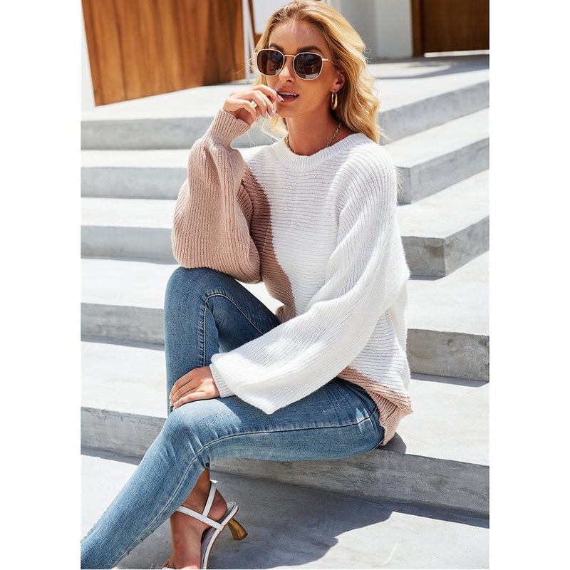 Ladies Fashion Crewneck Pullover Color Block Bat Sleeve Knit Sweater – Ladies Pullover Sweater and Round Neck Sweater price|S, S, M, L, XL