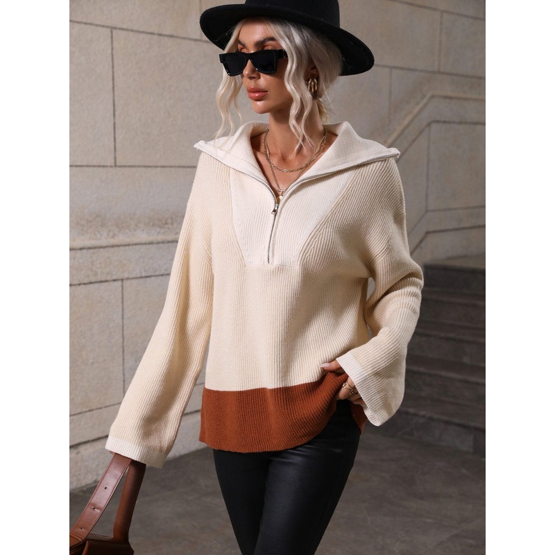 Ladies Zipper Opening Knitting Pullover Women Opening Collar Sweater – Sweater and Ladies Sweater price|S