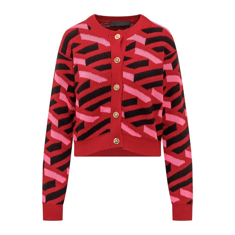 Multi-Color Stitching Women Cllothes Fashion Knit Sweater Jacquard Crew Neck Cardigan – Customized Factory Sweaters and Customized Sweaters Factory price|Free Size