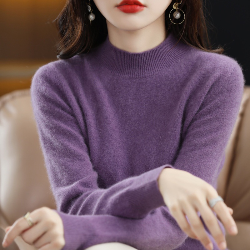 New Style Half Turtleneck Knitwear Womens Autumn and Winter Short Pullover Solid Color Loose Thickened Sweater – Hoodies and Sweater price|S