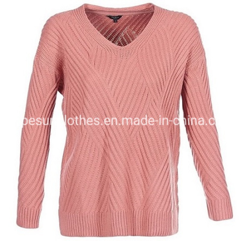 OEM Manufacturer Women Geometric Jacquard V-Neck Pullover Knitwear Sweaters – Sweater Jumper and Sudaderas price|S