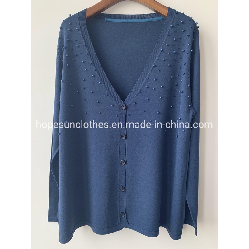 OEM Manufacturer Women Hand-Made Pearl Viscose Polyester V-Neck Button Closure Plus Size Knitwear Sweater – Sweater Jumper and Sudaderas price|S
