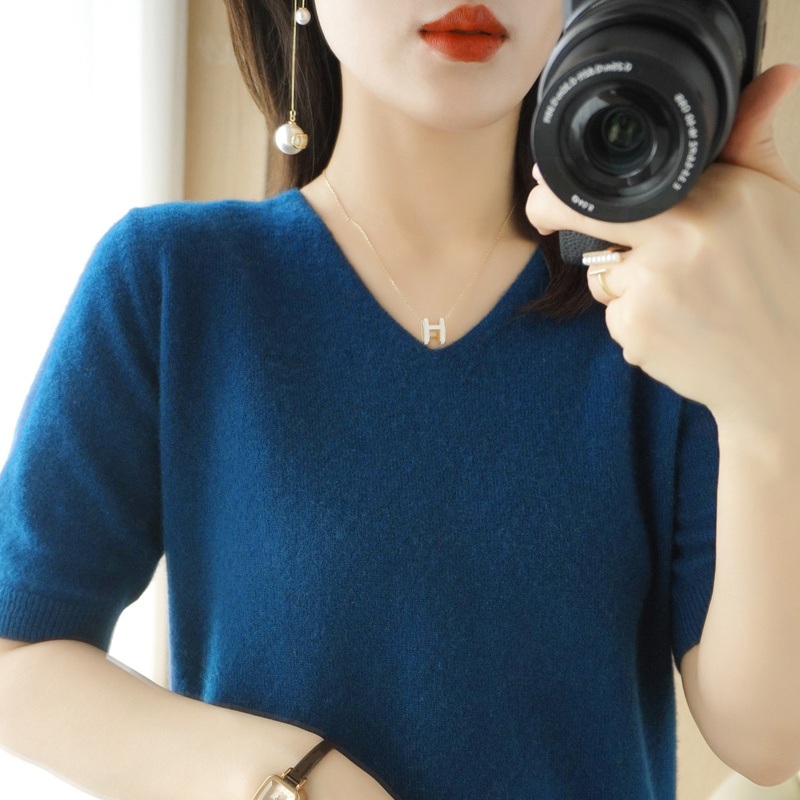 OEM Wholesale Women V Neck Fashion Casual Versatile Tops Warm Clothing – Knitted and Elbow Sleeve price|S–Xxxl, Customize