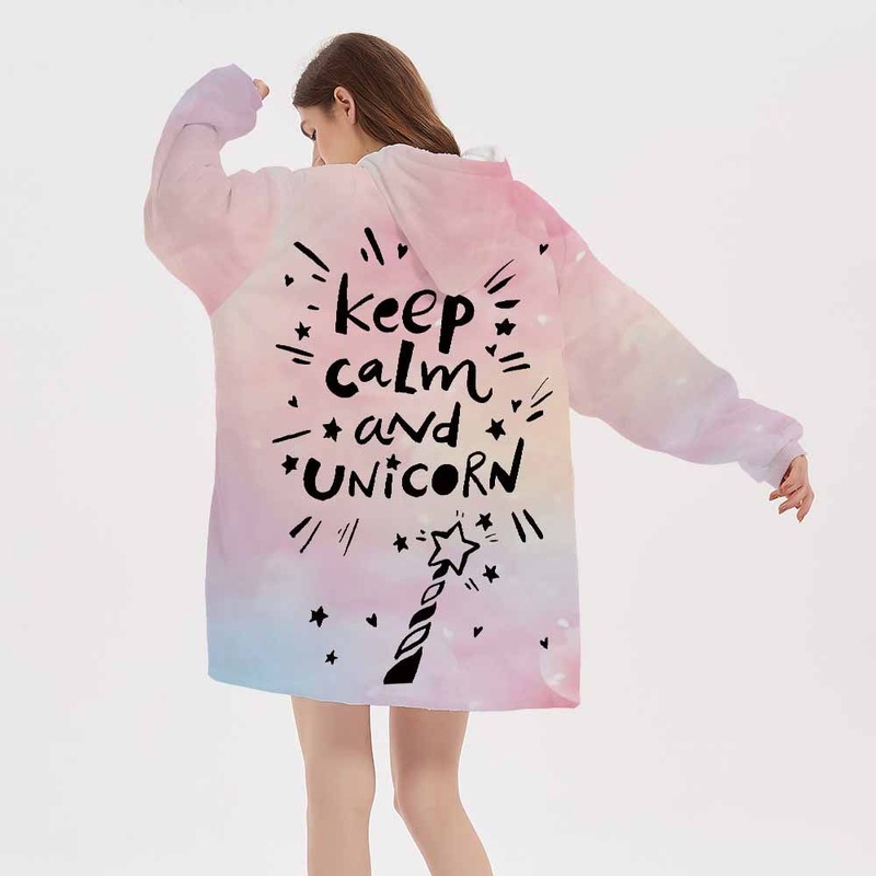 Personalised Custom Blanket Hoodie Print Dinosaur Unicorn Sweatshirt Hooded Blanket with Sleeves for Adults – Blanket Hoodie Adults and Blanket Hoodie for Adults price|S