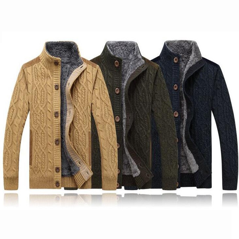 Spring Autumn Mens Thicken Stand Collar Fleece Jacket Sweater Cardigan – Men Autumn Winter Sweater Top and Wool Sweater Cardigan price|S, M, L, XL, 2XL, 3XL