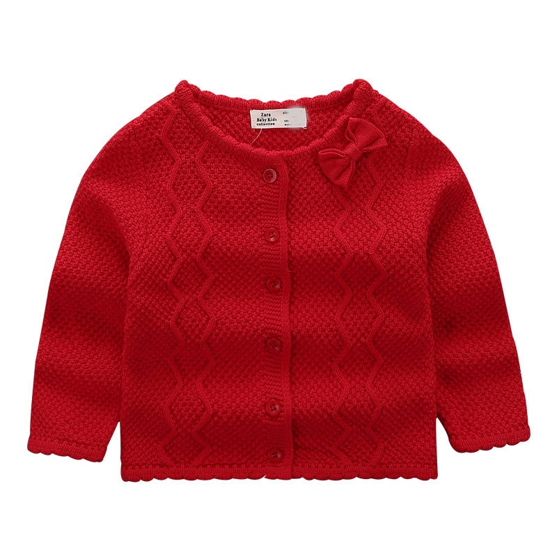 Sweater Processing Spring and Autumn New Childrens Wear Bow Coat Knit Cardigan Long Sleeve Girl Baby Foreign Style Sweater – Baby Chunky Sweater and Baby Cloth price|S