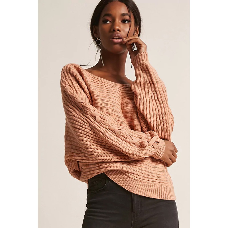 Tie Sleeve Knitted Women Loose Ribbed Sweater – Sweater and Tie Sweater price|S
