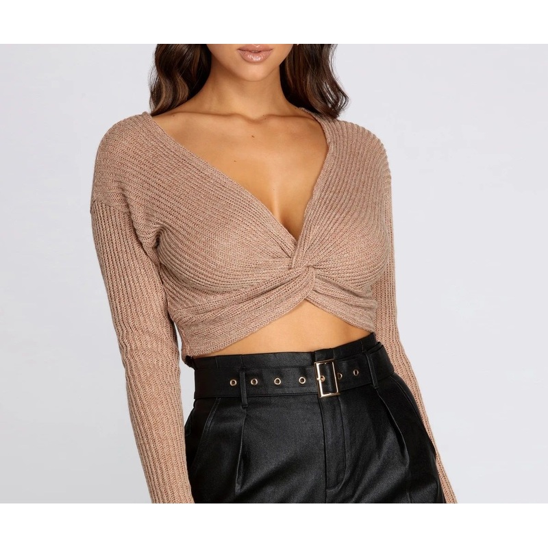 Women Fashion Clothing Twisted Style Knit Crop Top Sweater Clothes – Dress and Clothes price|S