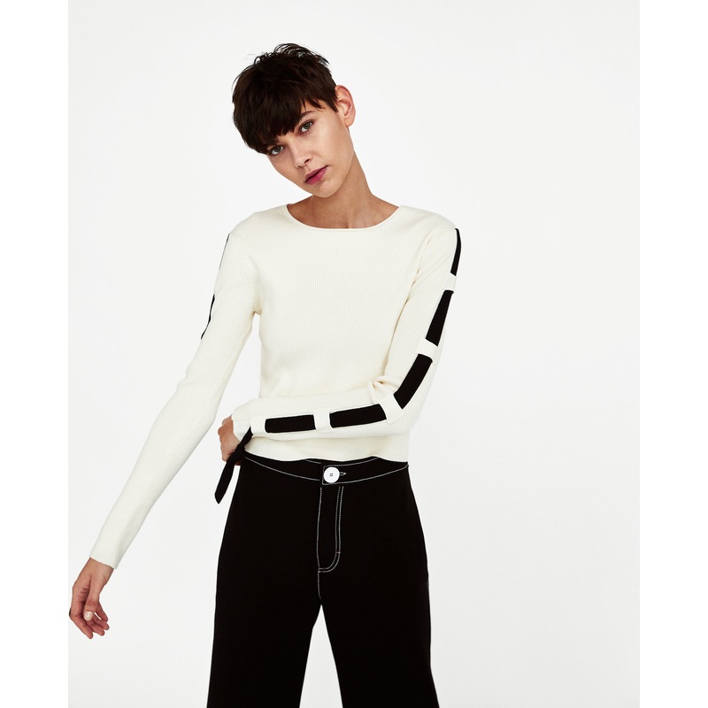 Women Ribbed Knit Crop Top with High Collar and Long Sleeves – Pullover and Sweater price|S