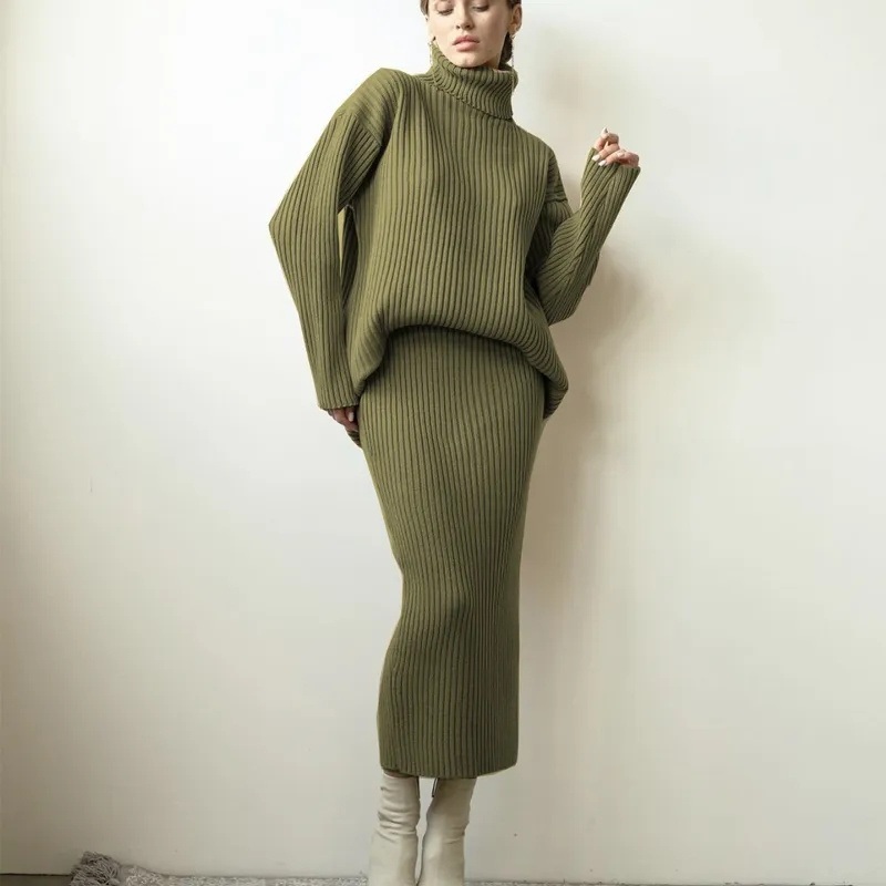 2-Piece Womens Sweater Skirt High-Necked Thermal Sweater Skirt Skirt – Sweaters and Sweater Skirt price|S