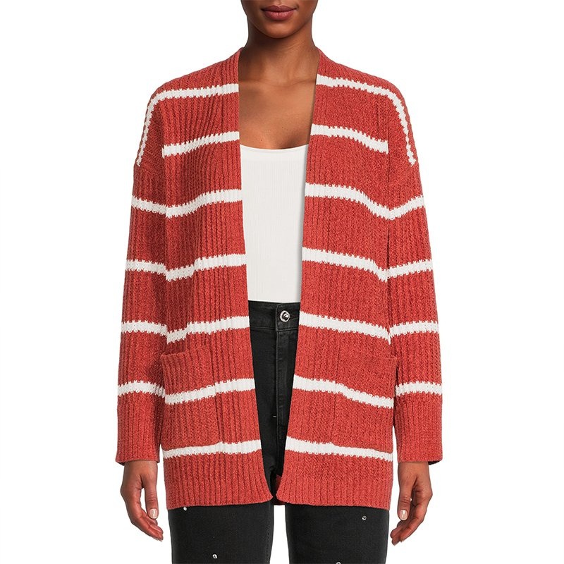 Brand Sweater OEM Stripe Splicing Cardigan Jacket Custom Sweater Womens Cardigan with Pockets Womens Cardigan Sweater – Ladies Sweater and Striped Sweater price|S, S/M/L/Customized Size