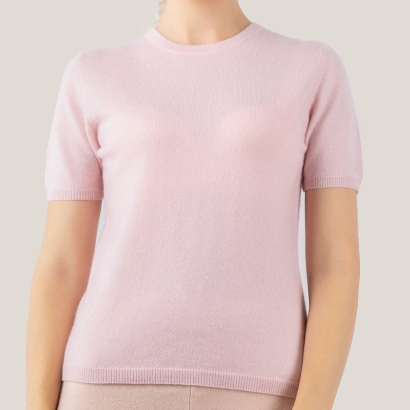 Cashmere Crew Neck Short Sleeve Ladies Sweater in Pink – Cashmere Sweater and Women Sweater price|S