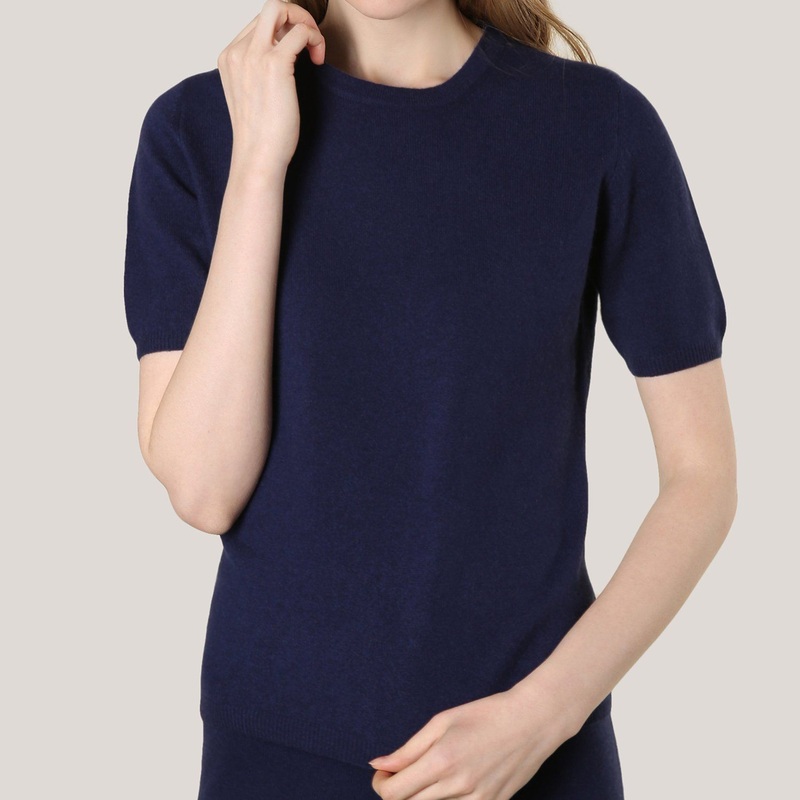 Crew Neck Short Sleeve Womens Cashmere Pullover in Navy – Cashmere Sweater and Women Sweater price|S