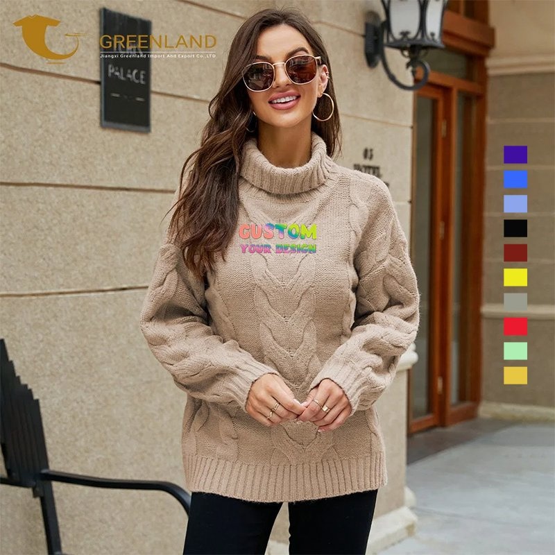 Custom Solid 100% Acrylic Ladies Pullover Sweater Autumn and Winter Knitted Thick Sweater Turtleneck Womens Casual Sweater – Womens Sweater and Winter Sweater price|Can Be Customized