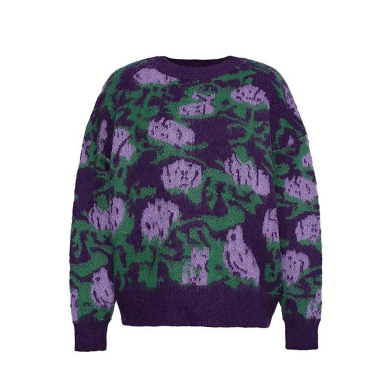 Designer Style Knit Pullover Top Floral Jacquard Womens Sweater – Ladies Sweater and Striped Sweater price|S, S/M/L/Customized Size