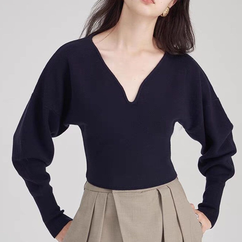 Fashion Designer Women Wool Sweater V-Neck Long Sleeve Knitted Pullover – Sweater and Pullover price|S