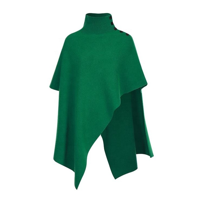 Knitwear Manufacturer Custom Dark Green High Collar Button Cloak Cashmere Sweaters Women Knit Sweaters – Cashmere Sweater and Jumper price|S, Customized