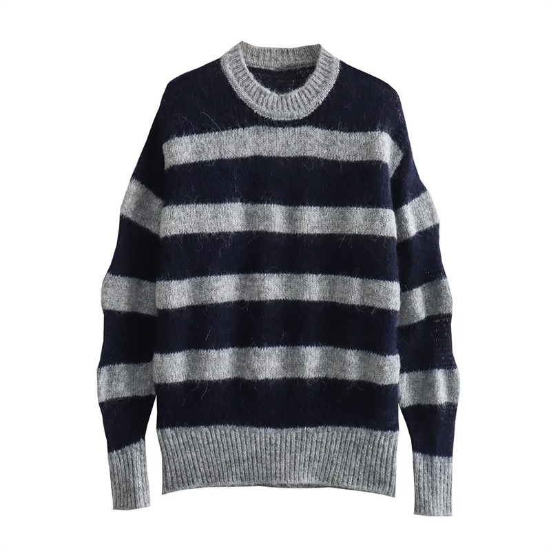 Pb&Za Womens Wholesale Long-Sleeved Black and Gray Striped Sweater – Designer Sweater and Sweaters for Women price|S, S . M . L