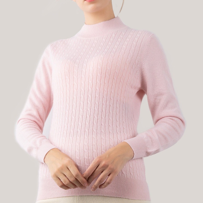 Pink Cashmere Polo Neck Sweater with Front Cable – Cashmere Sweater and Women Sweater price|S