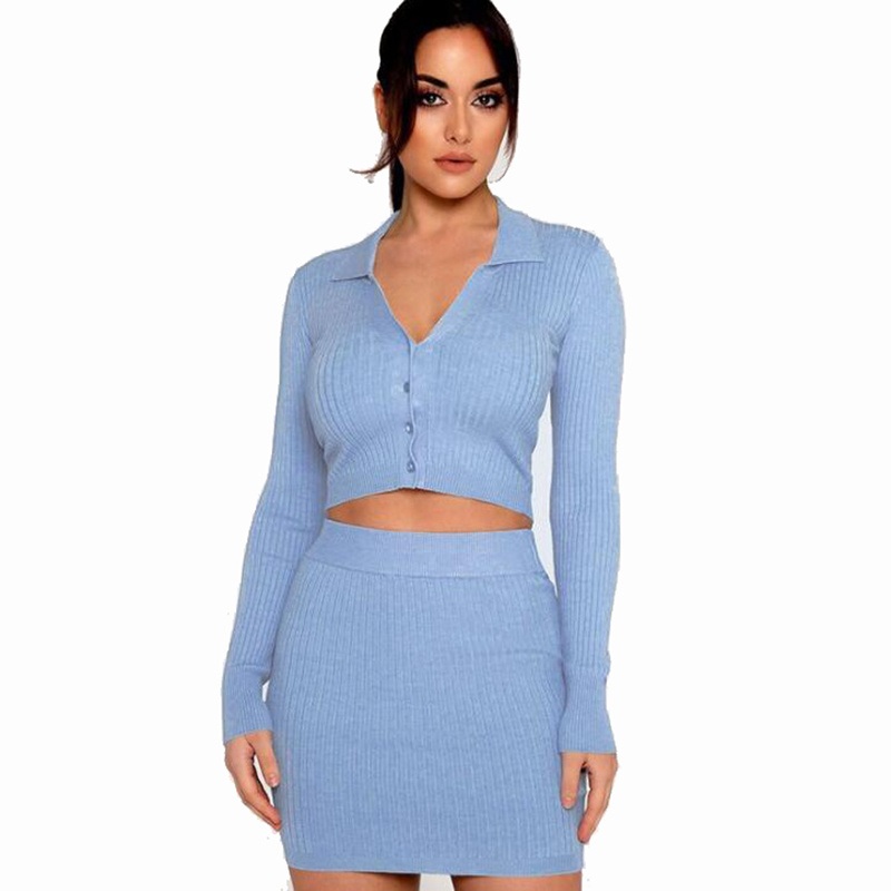 Sexy Autumn Womens Plain Slim Outfit Sweater Top and Dress Two Pieces Set – Autumn Winter Sweater and Fashion Sweater price|S, One Size