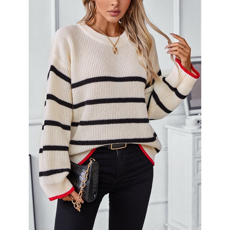 Striped Pullover Sweater for Women New Casual Long-Sleeved Knitwear for Autumn and Winter – Womens Pullover Sweater and Wholesale Pullover Sweater price|S-XL