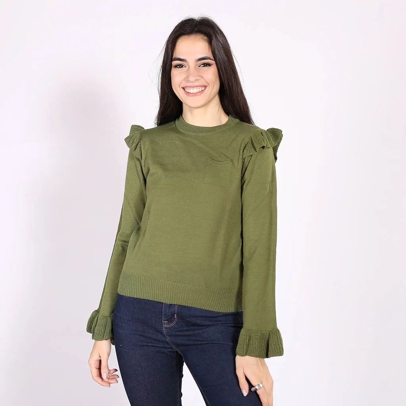 Women S Long Sleeve Casual Ruffles Shoulder Plain Round Neck Loose Pullover Ruffled Open Sleeve Sweater – Ladies Pullover and Ladiessweater price|S