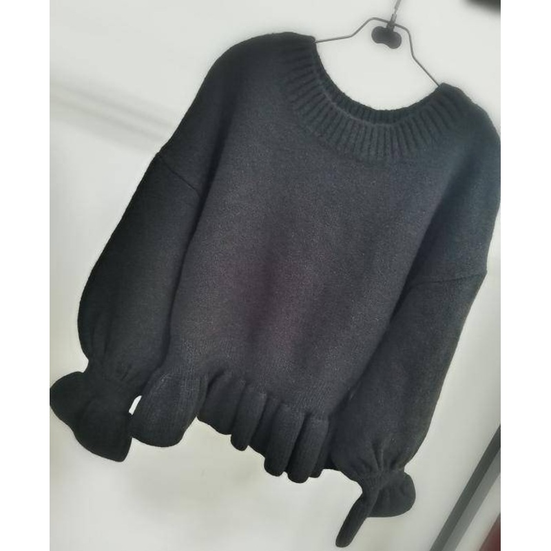 Womens Knitted Pullover, Sweater, Ruffle Cuff and Bottom – Pullover and Black Color price|S