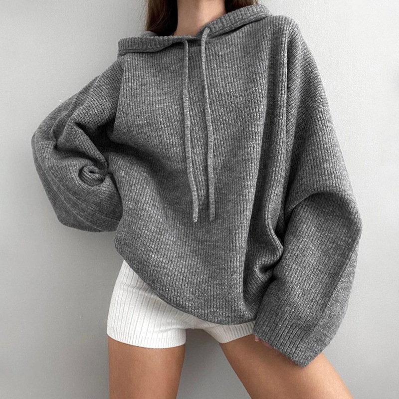 Autumn Winter Fashion Oversized Sweaters Top Loose Thin Casual Long Sleeved Plus Size Women Hooded Sweater – Woman Sweaters and Hooded Sweater price|S