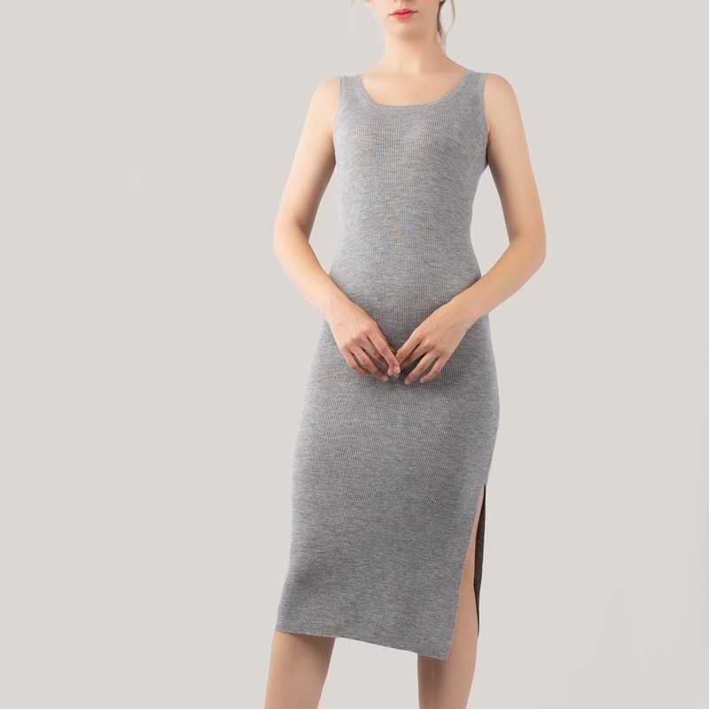 Cashmere Crew Neck Grey Gown Without Sleeves – Cashmere Sweater and Women Sweater price|S