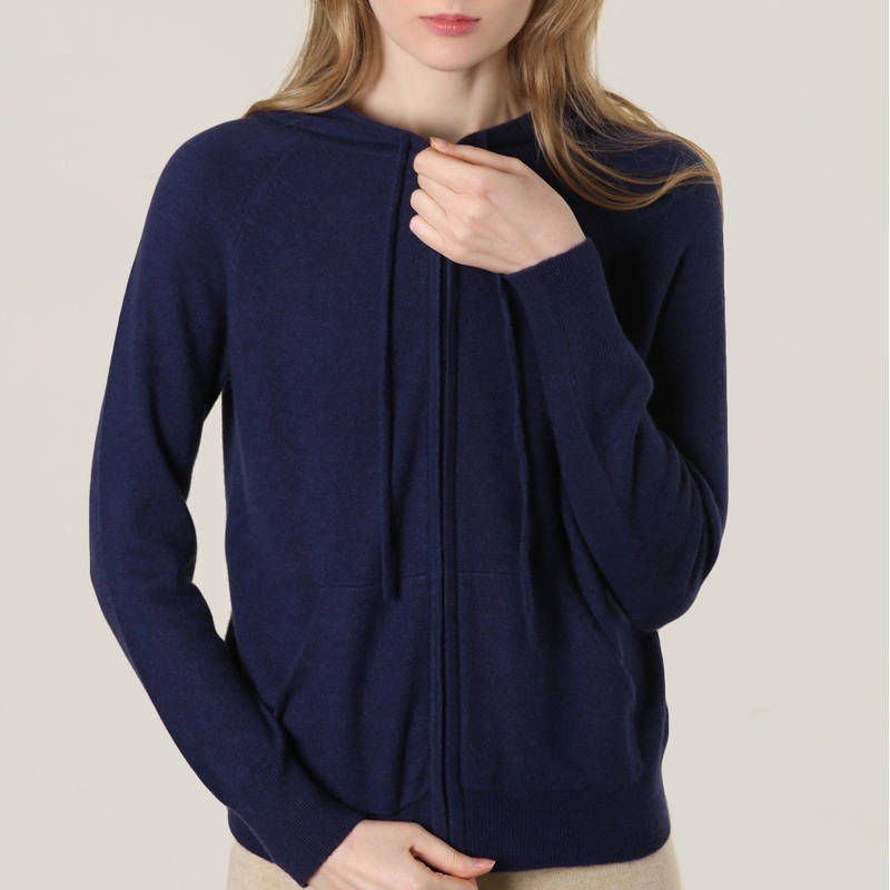 Cashmere Navy Hoodie Knitted Cardigan with Zip – Cashmere Sweater and Women Sweater price