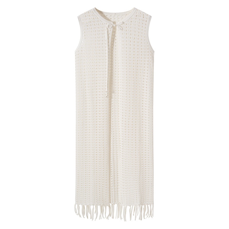 Casual Summer Jacket with Fringed Hem Hollow out Boho Beach Sleeveless Long Knit Cardigan for Women – Long Knit Cardigan and Women Long Sweater price|S/M/L