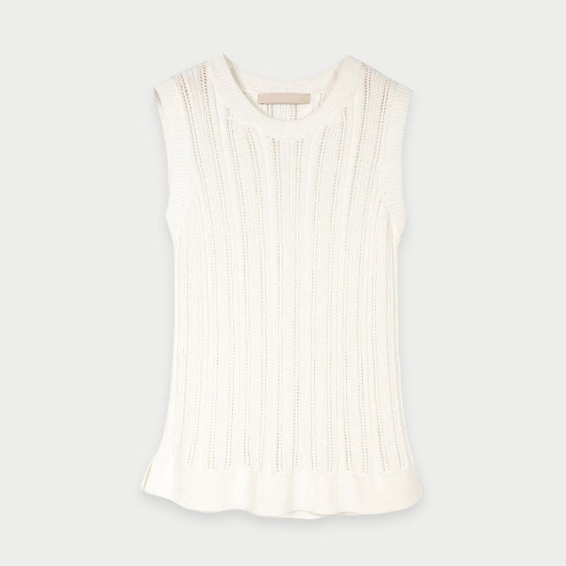 Classical Pure Color Women Sweater Vest Sleeveless Knitted Pullover Hem with Wave – Sweater and Pullover price|S