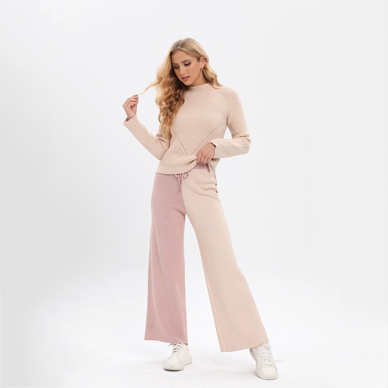 Custom Logo Color Block Knitwear Sets Women Solid Casual Knitted Sets Sweater Two Piece Set Women Sweater – Sweater Suits and Knitted Sweater Knitwear price|S, Customized