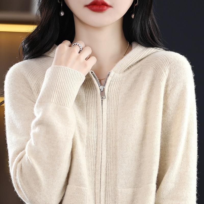 Custom Women Cashmere Hoodie Sweater Logo Long Sleeve Full up Zipper Knitted Wool Clothes Womens Cardigan Hoodie Knit – Women Hoodie and Women Sweater price|S