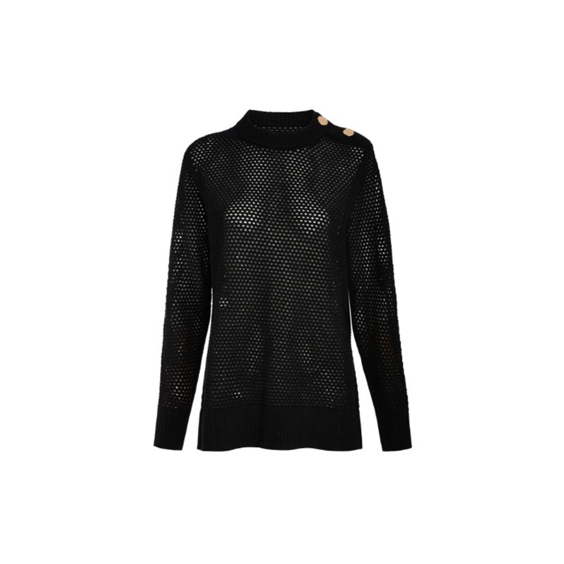 Fashion Designer Hollow out Women Wool Sweater Crew Neck Knitted Pullover with Button – Sweater and Pullover price|S