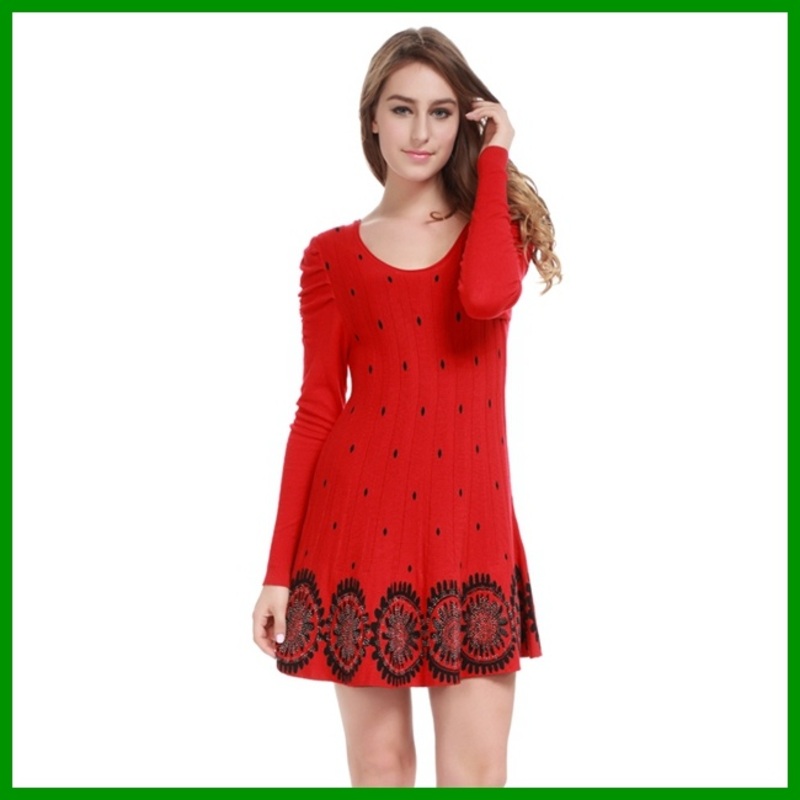 Fashion Knitted Jacquard Pattern Round Neck Long Dress Sweater with Cheap Price – Sweater and Fashion Sweater price|S