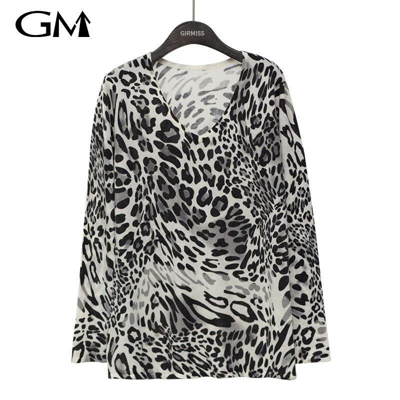 Fashion V-Neck Leopard Print Knitted Top – V-Neck and Print price|L