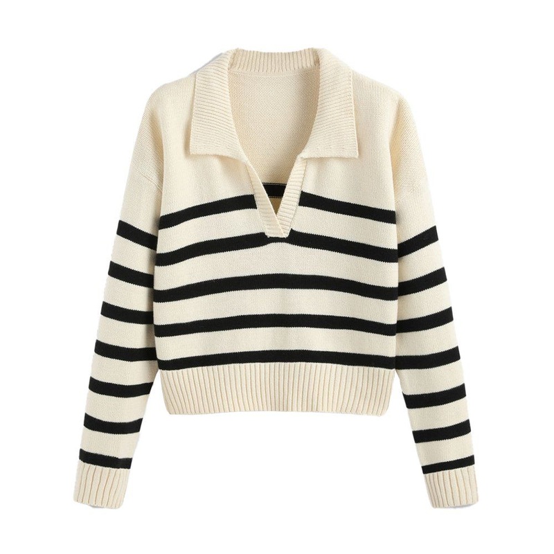 Fashion Winter Ladies Clothing Wholesale Classic Striped Pullover V-Neck Sweater – Women Sweater and Ladies Sweater Pattern price|S/M/L/Customized Size