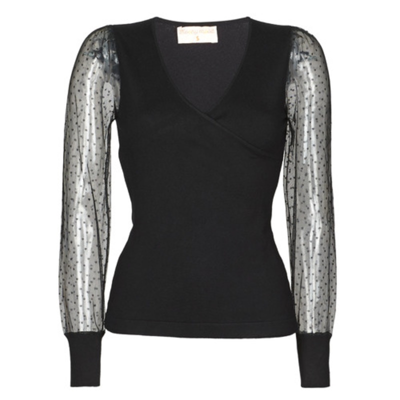 Knit Patchwork Sweater with Gauze Fabric Sleeves for Spring and Autumn – Sweater Knitwear Pullover Jumper and Basic Sweater Fancy Sweater price|S